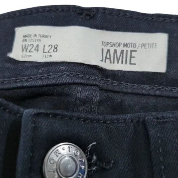 Topshop Jeans Size 24 22x24.5 Topshop Moto Petite Jamie Jeans Skinny Jeans Black - Picture 5 of 6